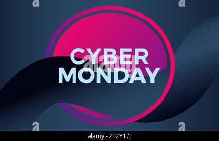 Cyber Monday Sale Online-Shopping-Konzept mit digitalen Geräten, Einkaufstasche und Rabattbanner. Vektorvorlage für Hintergrund, Banner, Karte, Post Stock Vektor