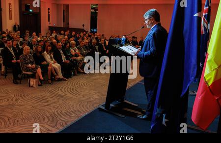 Sydney, Australien. Oktober 2023. Michel Goffin, Botschafter Belgiens in Australien, Bild auf einer Informationssitzung vor der belgischen Wirtschaftsmission im Commonwealth von Australien, Sonntag, den 22. Oktober 2023 in Sydney. Eine belgische Delegation befindet sich vom 19. Bis 28. Oktober 2023 auf einer zehntägigen Wirtschaftsmission in Australien. BELGA FOTO BENOIT DOPPAGNE Credit: Belga News Agency/Alamy Live News Stockfoto