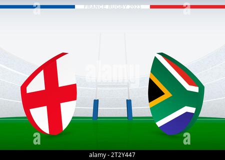 Bronze-Endspiel zwischen Argentinien und England, Illustration der Rugby-Flagge im Rugby-Stadion. Vektorabbildung. Stock Vektor