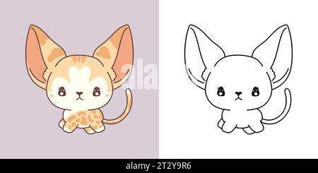 Niedliche IsolatedAbessinische Katze Illustration und zum Ausmalen Seite. Cartoon Clip Art Baby Kätzchen. Cartoon Vektor Illustration von Kawaii Baby Tier für Stock Vektor