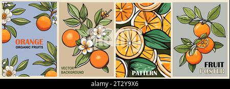 Set aus orangefarbenem Hintergrund, Muster, Deckungsvektor. Stock Vektor