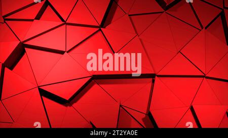 Gelber und roter Hintergrund. Design. Dreieckige Teile eines kleinen, gebrochenen Hintergrunds, hergestellt in Computergrafiken. Stockfoto