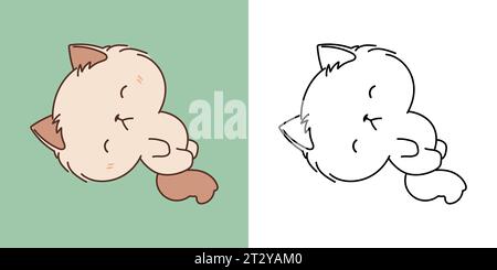 Niedliche isolierte Ragamuffin Katze Illustration und für Ausmalseite. Cartoon Clip Art Kitty. Isolierte Vektor-Illustration eines Kawaii-Tieres für Aufkleber Stock Vektor