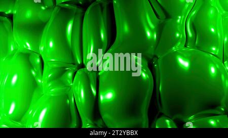 Grüner und türkisfarbener Blob. Design. Drei-D-Format mit einem Schleim, der in Computeranimation erstellt wurde. Stockfoto