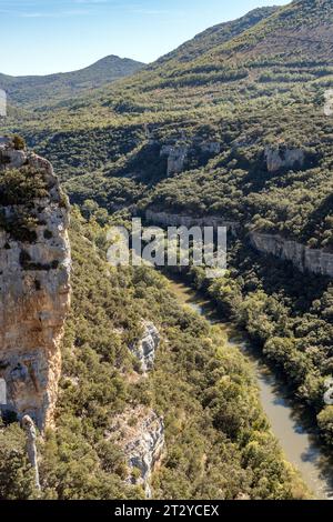 Luftaufnahme des Ebro River Canyon in Burgos, Kastilien und Leon, Spanien. Stockfoto