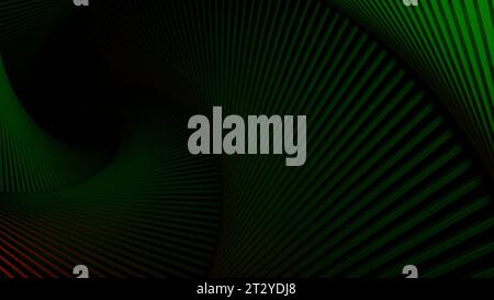 Drehbarer 3D-Hintergrund mit wirbelnder, gestreifter Spirale. Design. Dunkler Hintergrund mit rotierenden Streifen in Dunkelheit. Tiefe des dunklen Raums mit rotierender Spirale Stockfoto