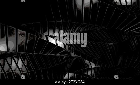 Abstrakte rotierende Metallspirale. Design. Technologischer Hintergrund mit Drehmechanismus. Stockfoto