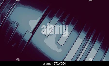 Abstrakte rotierende Metallspirale. Design. Technologischer Hintergrund mit Drehmechanismus. Stockfoto