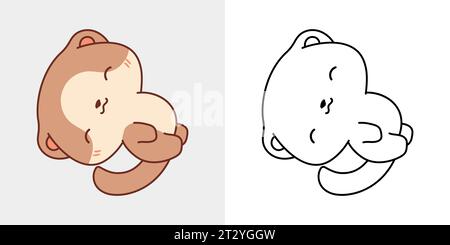 Kawaii Clipart Baby Ferret Illustration und für Malseite. Lustiges Kawaii-Baby-Tier. Niedliche Vektor-Illustration eines Kawaii Tieres für Aufkleber Stock Vektor