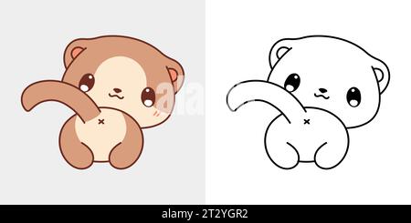 Niedliche isolierte Ferret-Illustration und für Ausmalseite. Cartoon Clip Art Baby Tier. Cartoon Vektor Illustration von Kawaii Haustier für Aufkleber, Drucke Stock Vektor