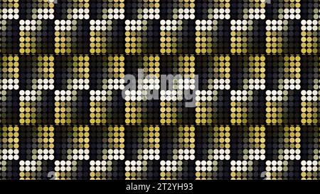 Abstrakter Hintergrund mit Quadraten, die durch kleine Kreise in Reihen gebildet werden. Bewegung. LED-Leuchten Wand mit gleichen Partikeln. Stockfoto