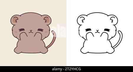 Legen Sie Vector Baby Gerbil mehrfarbig und Schwarz und weiß fest. Kawaii Clip Art Baby Tier. Niedliche Vektor-Illustration eines Kawaii Haustiers für Aufkleber, Baby Stock Vektor