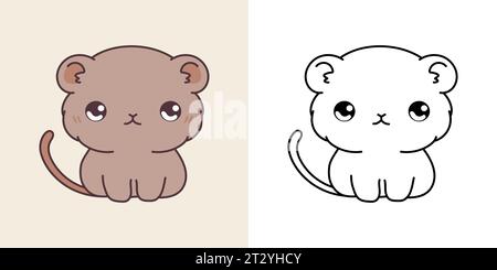 Vektor-Babygerbil mehrfarbig und schwarz und weiß. Wunderschönes Clip Art Baby Haustier. Cartoon Vektor Illustration von Kawaii Tier für Aufkleber, Drucke Stock Vektor