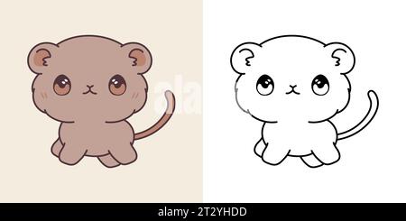 Clipart isolierte Babygerbil mehrfarbig und schwarz-weiß. Niedliches Zeichentricktier. Niedliche Vektor-Illustration eines Kawaii Haustieres für Drucke für Stock Vektor