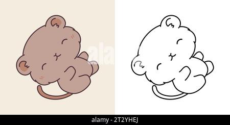 Kawaii Babygerbil Clipart mehrfarbig und schwarz-weiß. Süßes Kawaii-Baby-Haustier. Isolierte Vektor-Illustration eines Kawaii-Tieres für Drucke Stock Vektor