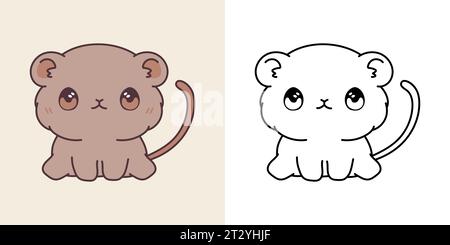 Clipart Gerbil mehrfarbig und schwarz-weiß. Niedliche Clip-Art Baby Tier. Niedliche Vektor-Illustration eines Kawaii Haustiers für Aufkleber, Babydusche Stock Vektor