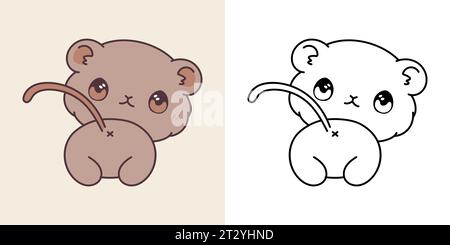 Niedliche isolierte Baby-Gerbil-Illustration und für Ausmalseite. Cartoon Clip Art Baby Tier. Cartoon Vektor Illustration von Kawaii Haustier für Aufkleber Stock Vektor