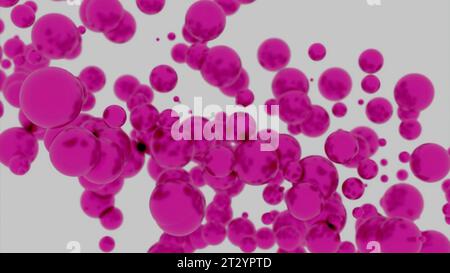 Purpurblutzellen bewegen sich im Blutkreislauf. Design. Rosafarbene Partikel auf weißem Hintergrund. Stockfoto