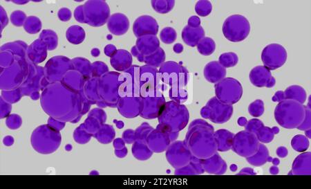 Purpurblutzellen bewegen sich im Blutkreislauf. Design. Rosafarbene Partikel auf weißem Hintergrund. Stockfoto