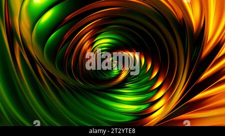 Drehende bunte Metallform mit hypnotischem Effekt. Design. Drehbare Tornado-gestreifte Oberfläche. Stockfoto