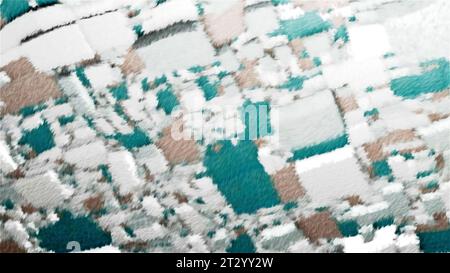 Abstrakt fließende, verschwommene, pixelförmige Objekte. Bewegung. Große und kleine Würfel und Rechtecke. Stockfoto