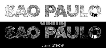Sao Paulo City Name (Brasilien, Südamerika) mit schwarzweißem Stadtplan Illustrationsvektor Stock Vektor