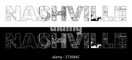 Nashville City Name (USA, Nordamerika) mit schwarz-weißem Stadtkarten-Illustrationsvektor Stock Vektor