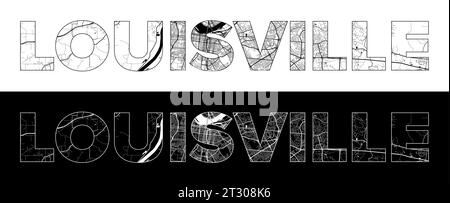 Louisville City Name (USA, Nordamerika) mit schwarz-weißem Stadtkarten-Illustrationsvektor Stock Vektor