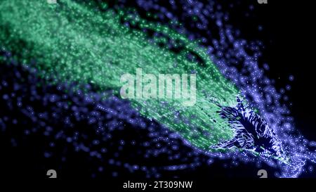 Schwarzer Hintergrund mit buntem Glitzer. Design. Ein heller Hintergrund mit blauem und rosafarbenem Glitzer, der in Abstraktion leuchtet. Stockfoto