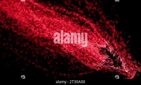 Schwarzer Hintergrund mit Hintergrundbeleuchtung. Design. Dunkler Himmel mit hellen, glänzenden Partikeln, hergestellt in Comic-Abstraktion Stockfoto