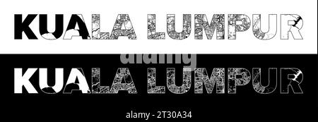 Kuala Lumpur City Name (Malaysia, Asien) mit schwarzweißem Stadtplan Illustrationsvektor Stock Vektor