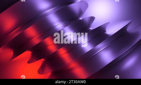 3D-Hintergrund mit beweglicher Metallspirale. Design. Flüssiges Metall bewegt sich in 3D-Spirale mit Falten. Die gefaltete Spirale bewegt sich von der metallischen Flüssigkeitsstruktur Stockfoto