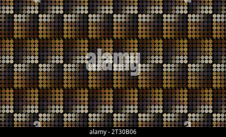 Gelbe kleine Kreise mit weißen und schwarzen Markierungen. Bewegung. Kleine, eng aneinander liegende Kreise im 3D-Format. Stockfoto