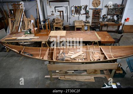 Bau einer Nachbildung des angelsächsischen Sutton Hoo Grabschiffs, Woodbridge, Suffolk Stockfoto