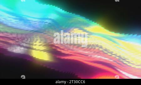 Bewegliche Regenbogenelektrowelle. Bewegung. Die elektrische Regenbogenwelle bewegt sich im Zickzack auf schwarzem Hintergrund. Die technologische Welle von Rainbow bewegt sich im Computer Stockfoto