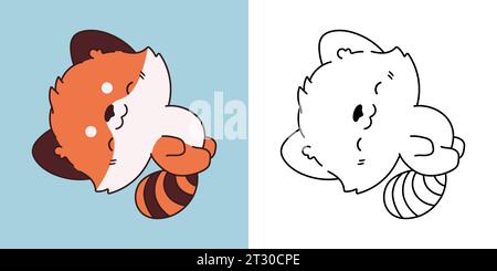 Cartoon Baby Red Panda Clipart für Malseite und Illustration. Clip Art Isoliertes Baby Tier. Niedliche Vektor-Illustration eines Kawaii-Tieres für Stock Vektor