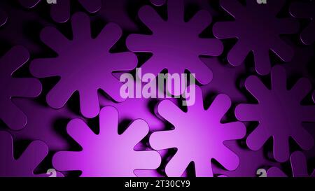 Roter und lila kontrastierender Hintergrund. Design. Metallteile, die sich in der Bewegungssimulation schnell in eine Richtung drehen. Stockfoto