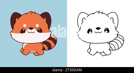 Niedliches Baby Red Panda Clipart für Malseite und Illustration. Happy Clip Art Baby Animal. Glückliche Vektor-Illustration eines Kawaii-Tieres für Aufkleber Stock Vektor