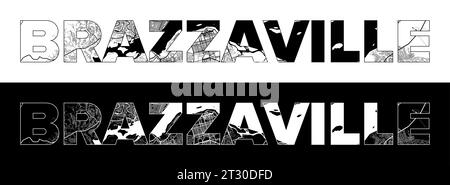 Brazzaville City Name (Republik Kongo, Afrika) mit schwarzweißem Stadtplan Illustrationsvektor Stock Vektor
