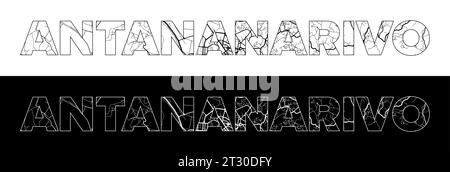 Antananarivo City Name (Madagaskar, Afrika) mit schwarzweißem Stadtplan Illustrationsvektor Stock Vektor