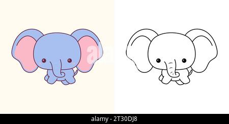 Niedliche isolierte Baby Elefant Illustration und für Malseite. Cartoon Clip Art Baby Tier. Cartoon Vektor Illustration von Kawaii afrikanisches Tier für Stock Vektor