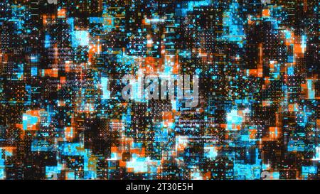 Der Weltraum der virtuellen Matrix. Bewegung. Farbenfroher Platz in der Computersoftware. Infinity in Programmen und Matrizen mit Codes Stockfoto