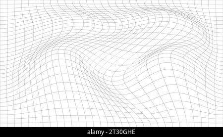 Verzerrte monochrome Wellenstruktur. Dynamische gewellte Oberfläche. Gittermuster des Vektornetzes von Linien Stock Vektor