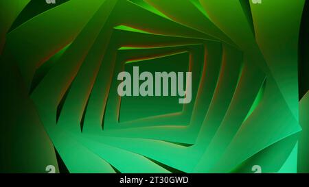 Grüner quadratischer Tunnel. Design. Große und kleine übereinander stehende Quadrate im 3D-Format. Stockfoto