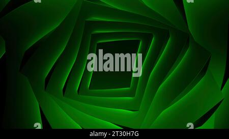 Grüner quadratischer Tunnel. Design. Große und kleine übereinander stehende Quadrate im 3D-Format. Stockfoto