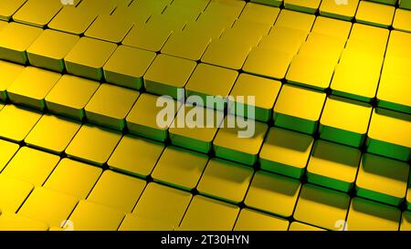 Gelbe kleine Quadrate. Design. Die Linien des Designers sind in Quadrate unterteilt, die in Computergrafiken hergestellt werden und steigen und fallen. Stockfoto