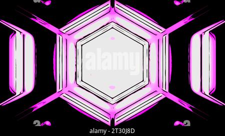 Schwarzer Hintergrund mit grüner und violetter Hintergrundbeleuchtung. Design. Helle Animation, die sich in verschiedene Richtungen mit heller Beleuchtung bewegt. Stockfoto