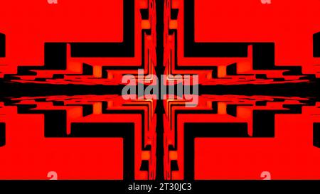 Ein rot-blaues Portal mit großen Quadraten, die in einer Reihe stehen. Design. Der Hintergrund, der aus dem Licht im 3D-Format brennt, bewegt sich schnell in Richtung Stockfoto