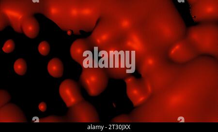 Rote Animation auf schwarzem Hintergrund. Design. Rot separiertes Plastilin in Animation, das verbindet und trennt. Stockfoto
