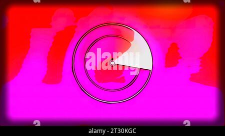 Grüner und rosafarbener Hintergrund. Bewegung. Kleine Kreise, auf denen zwei beleuchtete Strahlen im 3D-Format laufen. Stockfoto